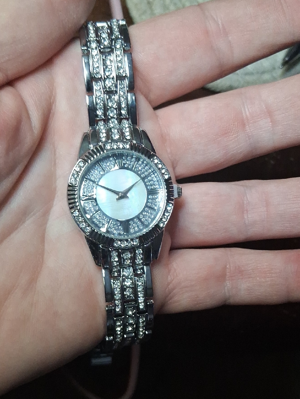Crystal-Accented Silver Women's Bracelet Watch 8 Inch. Removable Links.NWT